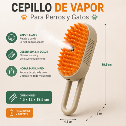 Cepillo 3 en 1 para Mascotas con Vapor | Peina, Desenreda y Limpia ✨