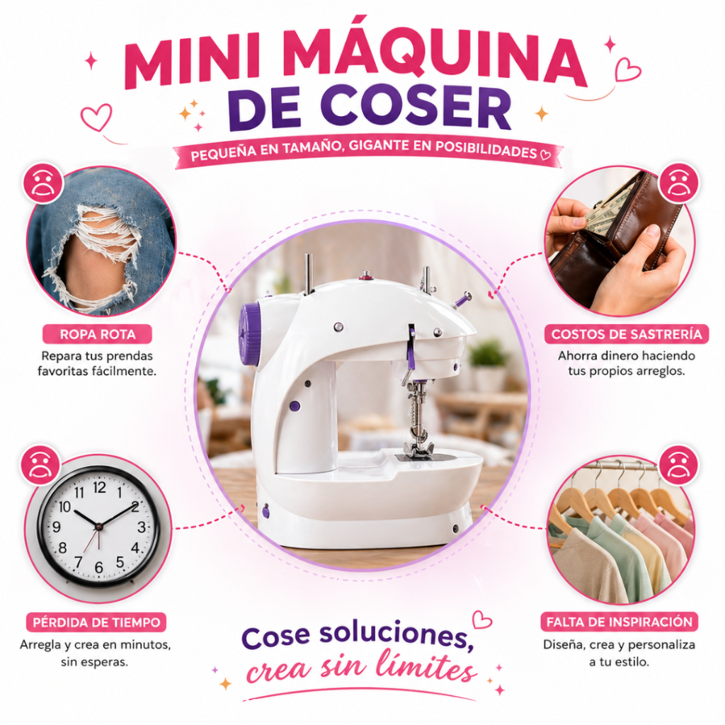 ¡Crea, Repara y Diseña en Minutos! Mini Máquina de Coser Portátil Todo en Uno ✨