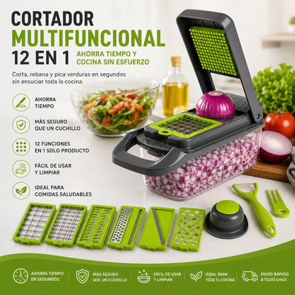 Cortador Multifuncional 12 en 1 – Ahorra Tiempo y Cocina Sin Esfuerzo