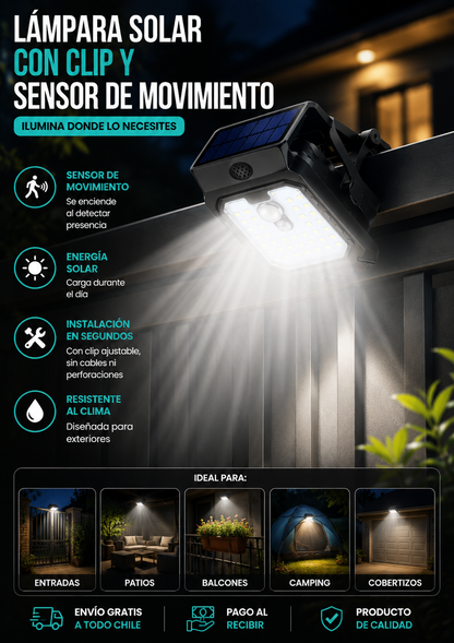 Lámpara Solar Inteligente con Clip y Sensor de Movimiento™