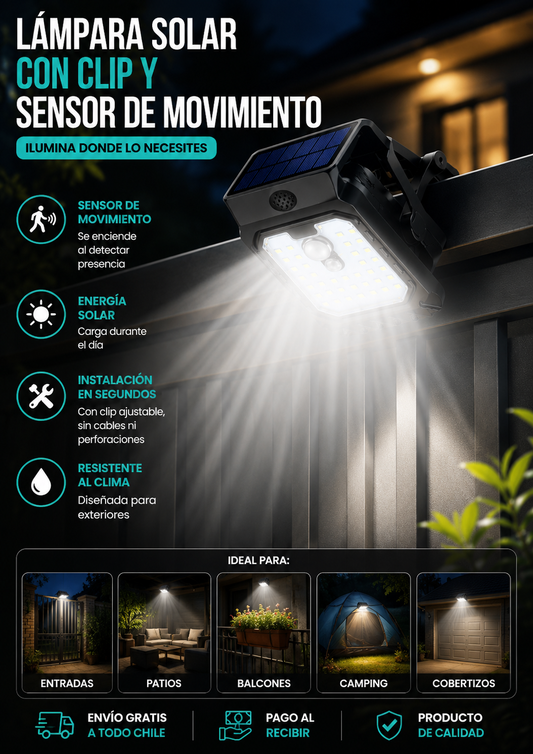Lámpara Solar Inteligente con Clip y Sensor de Movimiento™