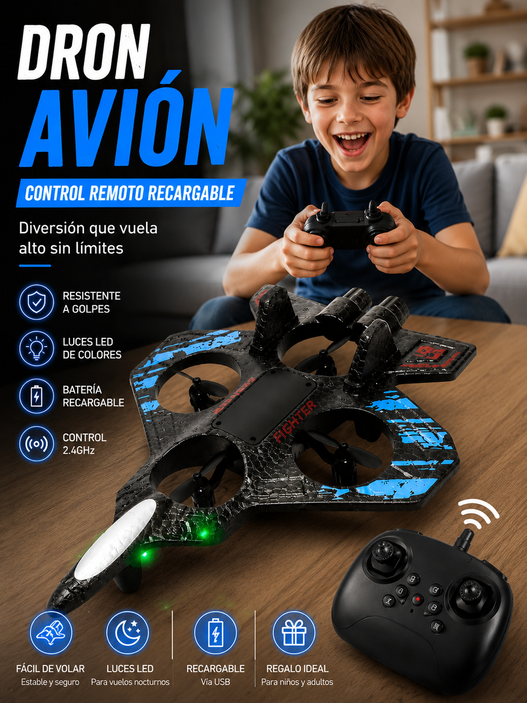 ✈️ Dron Avión con Control Remoto | Recargable