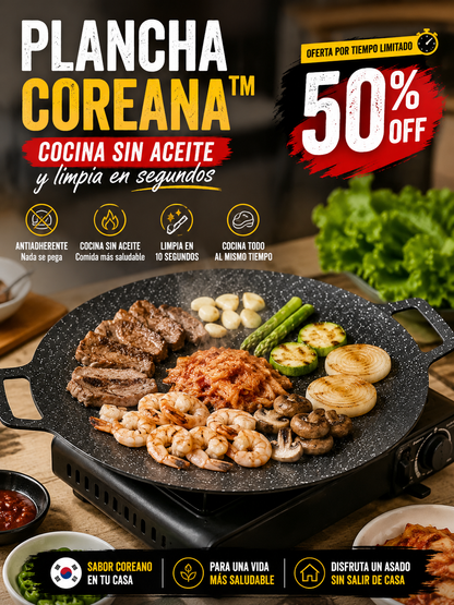 Plancha Coreana™ | Parrilla Antiadherente para Carne, Mariscos y Verduras