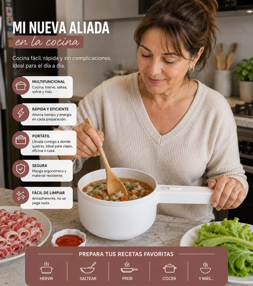 Olla Eléctrica Premium Multifuncional 2 en 1 | Hierve, Fríe y Cocina