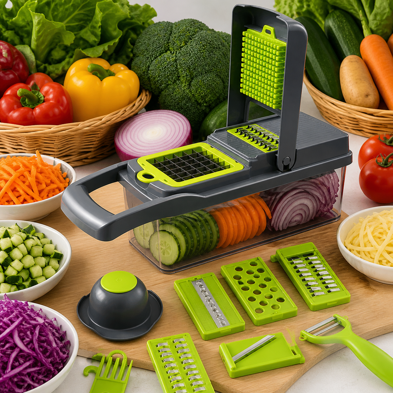 Cortador Multifuncional 12 en 1 – Ahorra Tiempo y Cocina Sin Esfuerzo