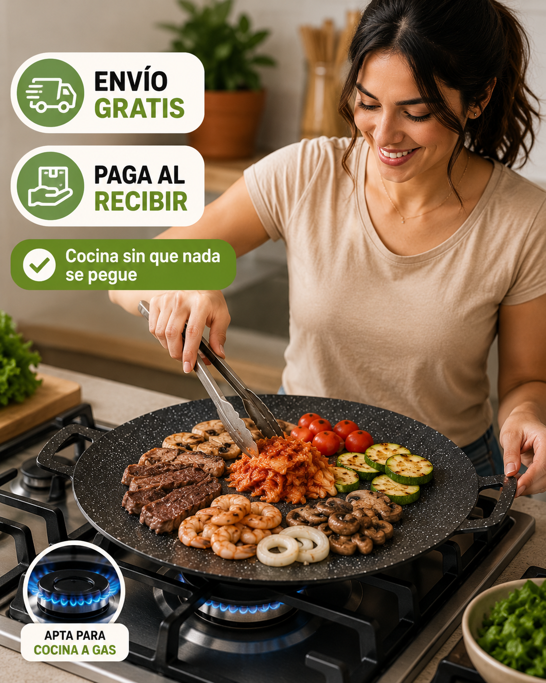 Plancha Coreana™ | Parrilla Antiadherente para Carne, Mariscos y Verduras