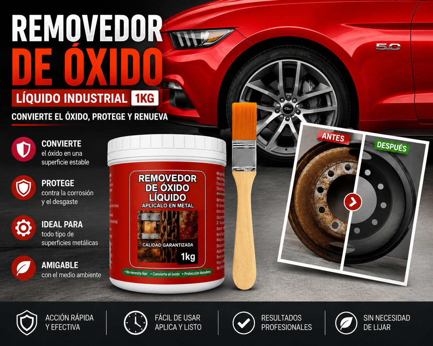 Removedor De Oxido Líquido Industrial 1kg – Convertidor y Protector de Superficies Metálicas