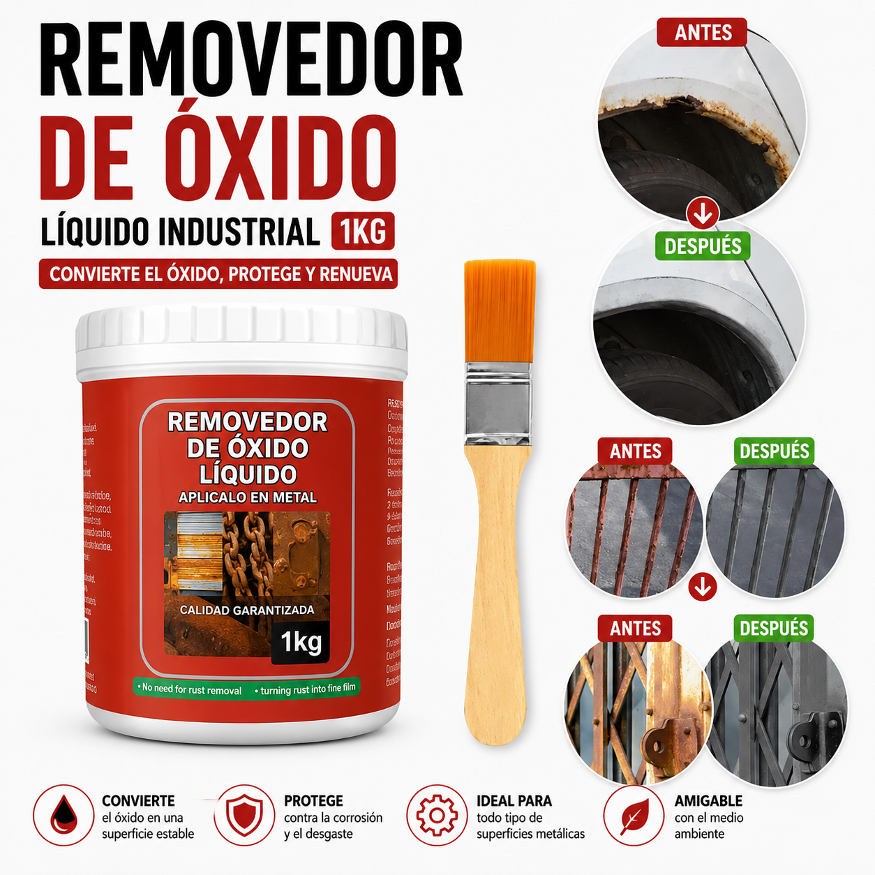 Removedor De Oxido Líquido Industrial 1kg – Convertidor y Protector de Superficies Metálicas