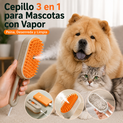 Cepillo 3 en 1 para Mascotas con Vapor | Peina, Desenreda y Limpia ✨