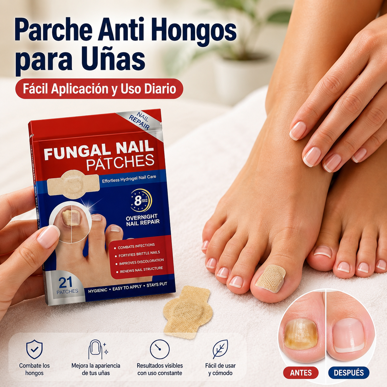 Parche Anti Hongos para Uñas | Fácil Aplicación y Uso Diario
